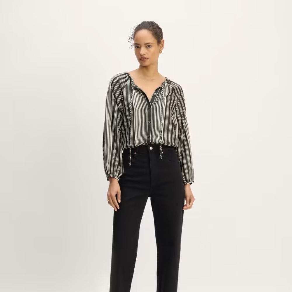 NWT Everlane Gathered Shirt in Butterlite, Black/Bone, S - Picture 6 of 6